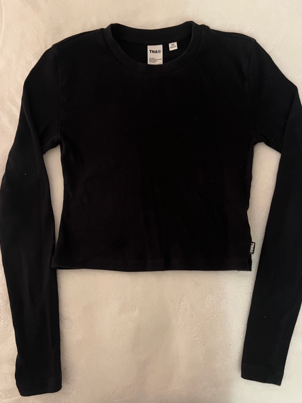 Aritzia TNA Ribbed Black Long Sleeve Crop Top